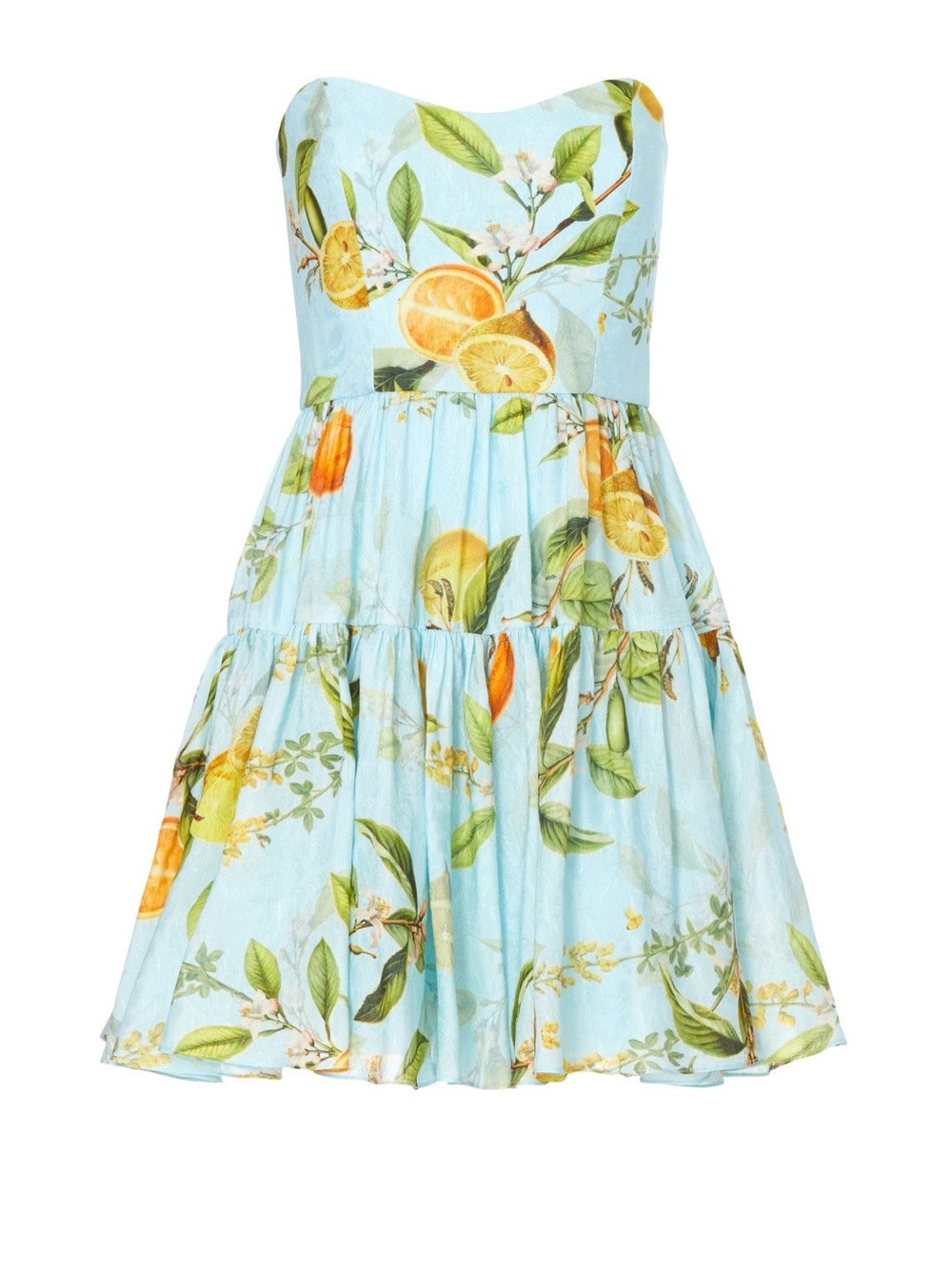 Monique Lhuillier Light Blue Strapless Lemon-Print Mini Dress - Picture 5 of 9